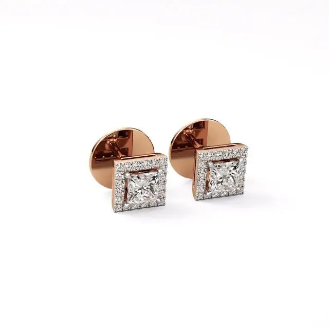 Mira | Princess-Cut Solitaire Lab-Grown Diamond with Halo Square Studs - Nivara