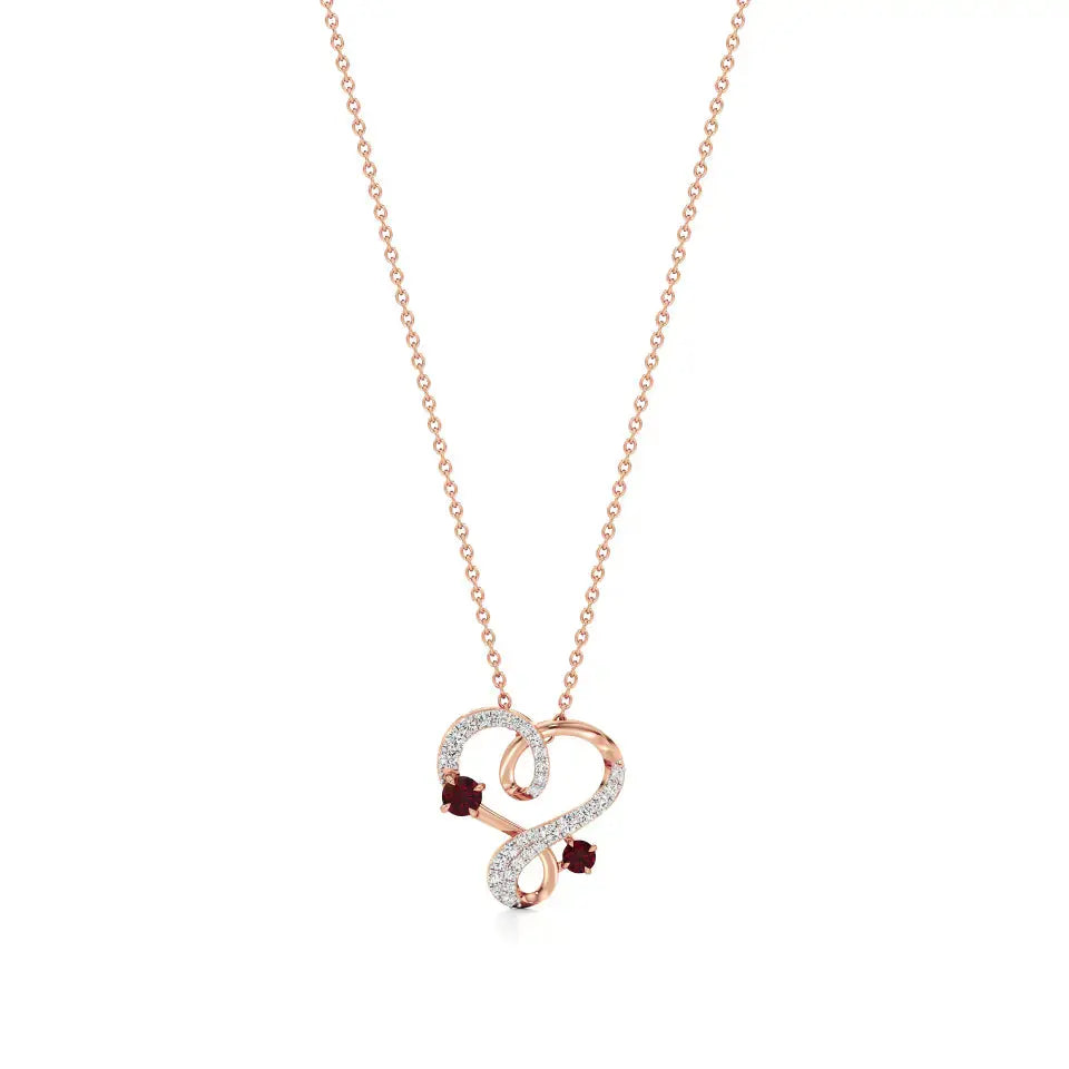 Sneh | Ruby & Round Lab Grown Diamonds Heart Pendant - Nivara