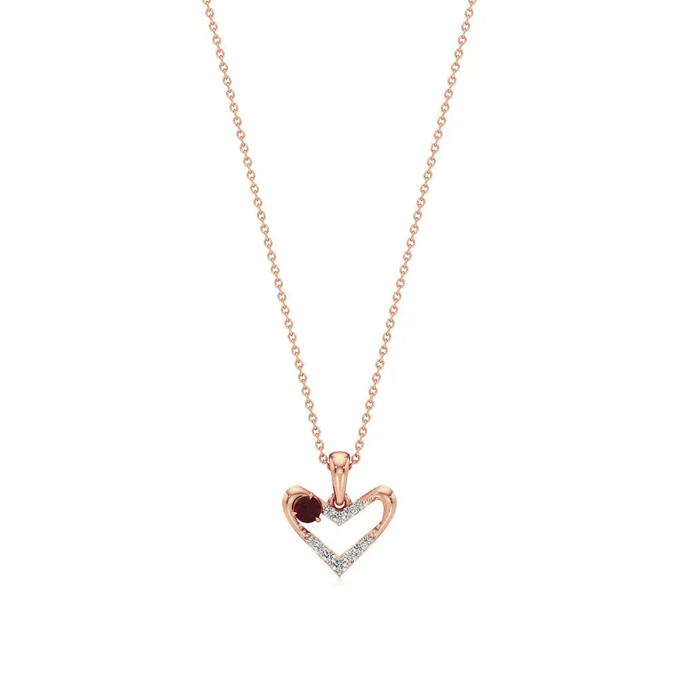 Sneh | Round Lab Grown Diamonds with Round Ruby Accent Heart Pendant - Nivara
