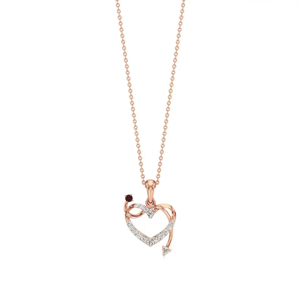 Sneh | Elegant Round Lab Grown Diamonds with Ruby Accent Heart Pendant - Nivara