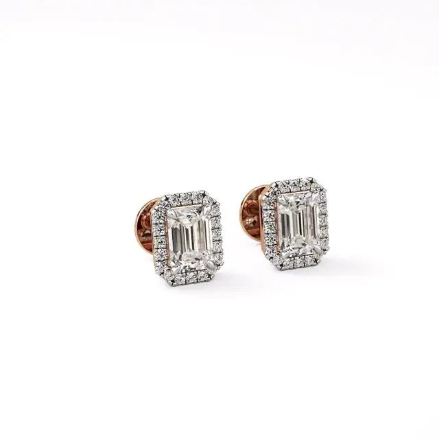 Mira | Emerald-cut Solitaire Lab-Grown Diamond with Halo Studs - Nivara