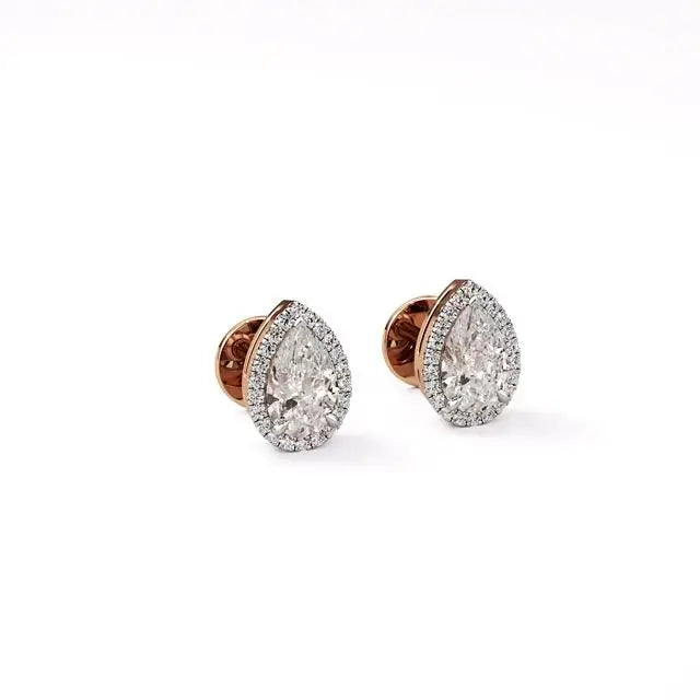 Mira | Pear-Cut Solitaire Lab-Grown Diamond with Halo Studs - Nivara
