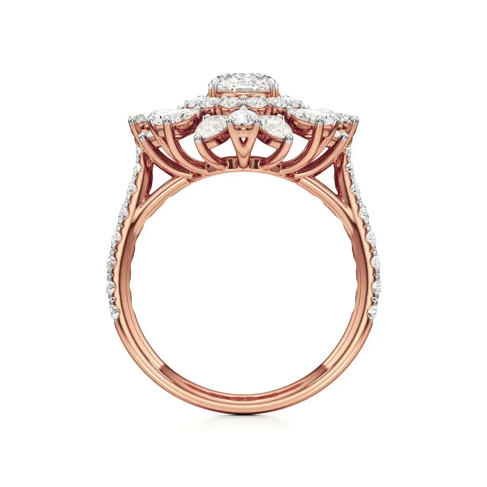 Flora | Oval-cut Solitaire with Pear & Round Side Stones - Nivara