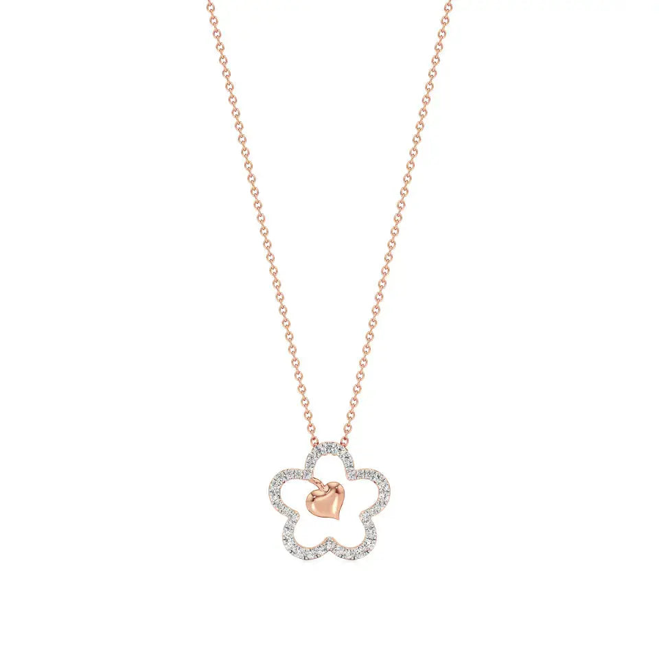 Flora | Floral Design Halo with Heart Motif Pendant - Nivara