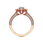 Flora | Round Solitaire with Halo Ring in Floral Design - Nivara