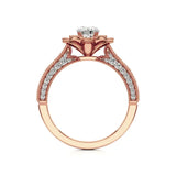 Flora | Round Solitaire with Halo Ring in Floral Design - Nivara