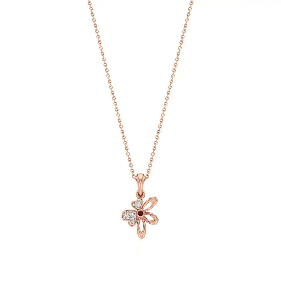 Flora | Diamonds Clustered Floral Design with Ruby Accent Pendant - Nivara