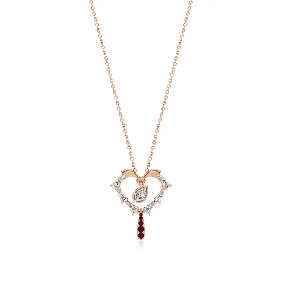 Sneh | Round Lab Grown Diamonds with Ruby Heart Pendant - Nivara