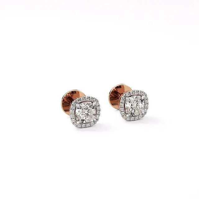 Mira | Cushion Solitaire with Halo Lab-Grown Diamond Studs - Nivara