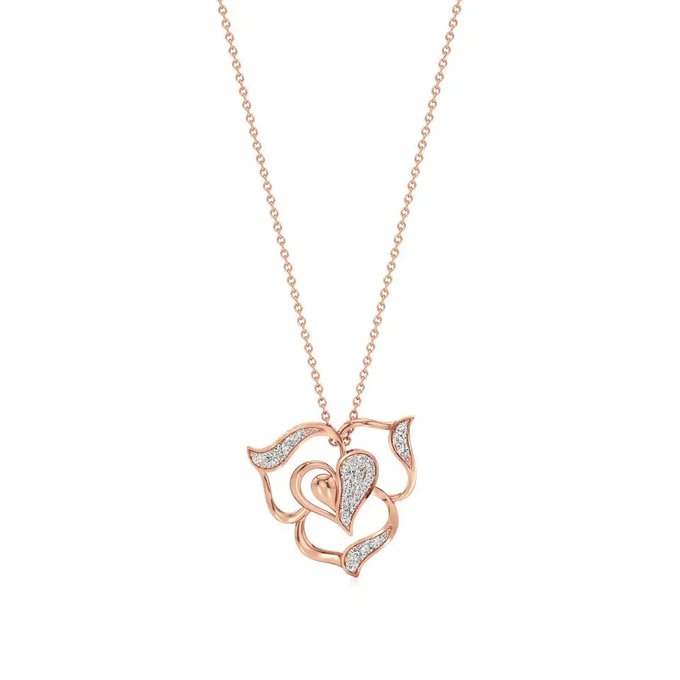 Sneh | Round Lab Grown Diamonds Heart & Petals Pendant - Nivara