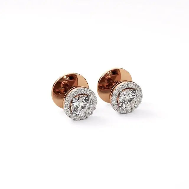 Mira | Round Solitaire Lab-Grown Diamond with Halo Studs - Nivara