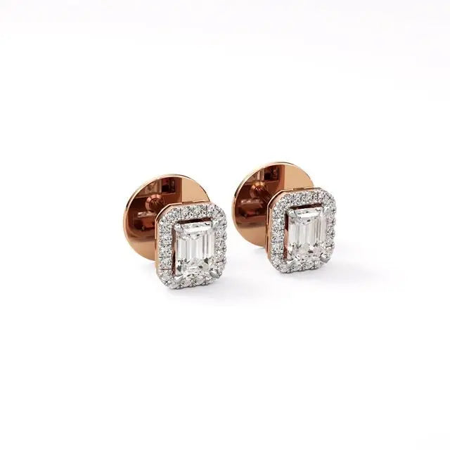 Mira | Emerald-Cut Solitaire Lab-Grown Diamond with Halo Studs - Nivara