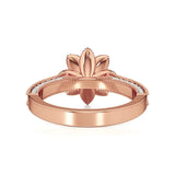 Flora | Round Solitaire with Halo Ring in Floral Design - Nivara