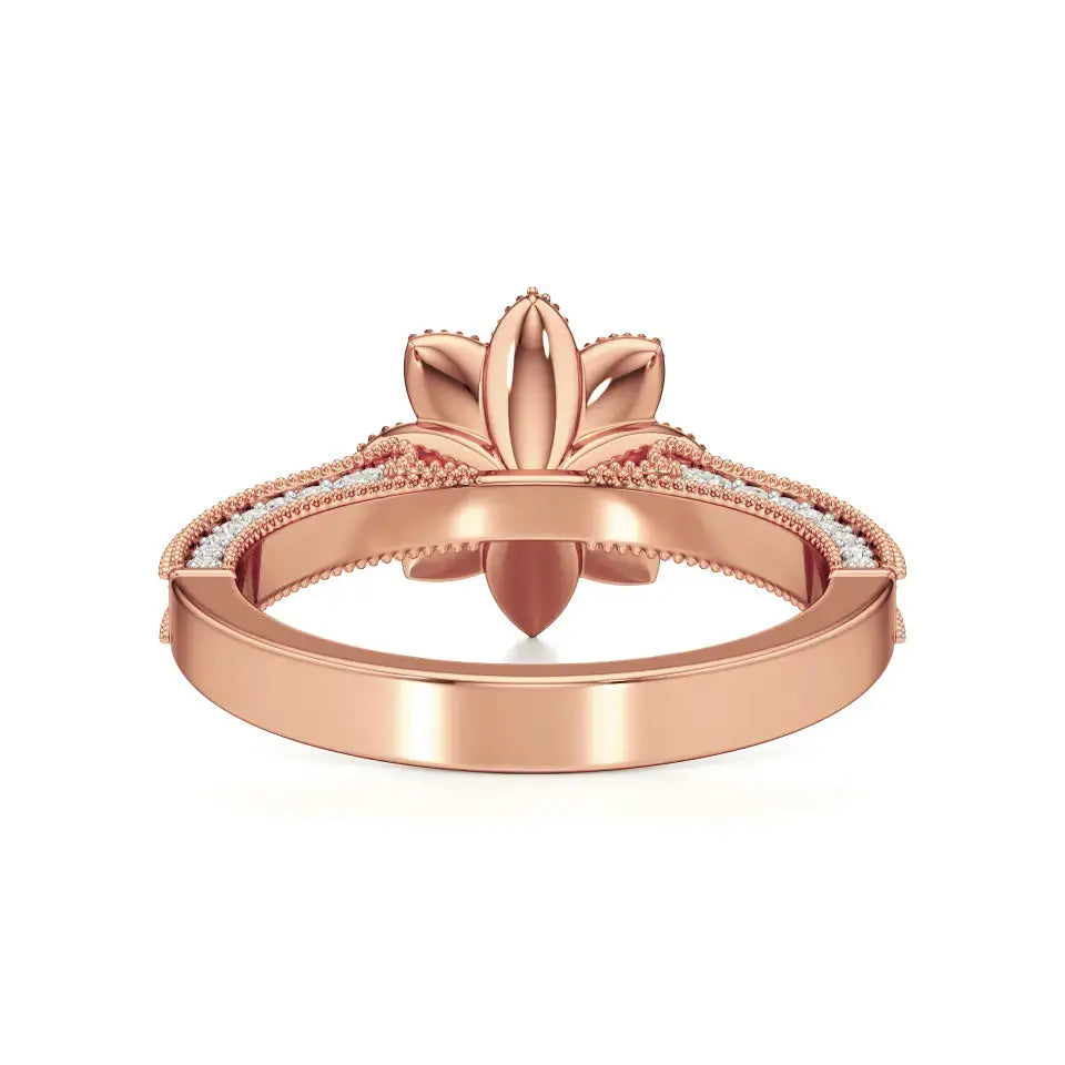 Flora | Round Solitaire with Halo Ring in Floral Design - Nivara