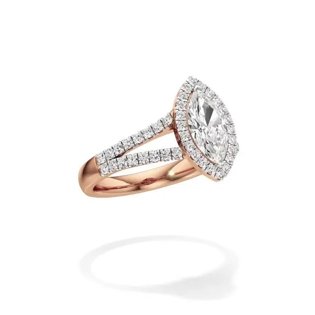Mira | Marquise Cut Solitaire with Halo around it - Nivara