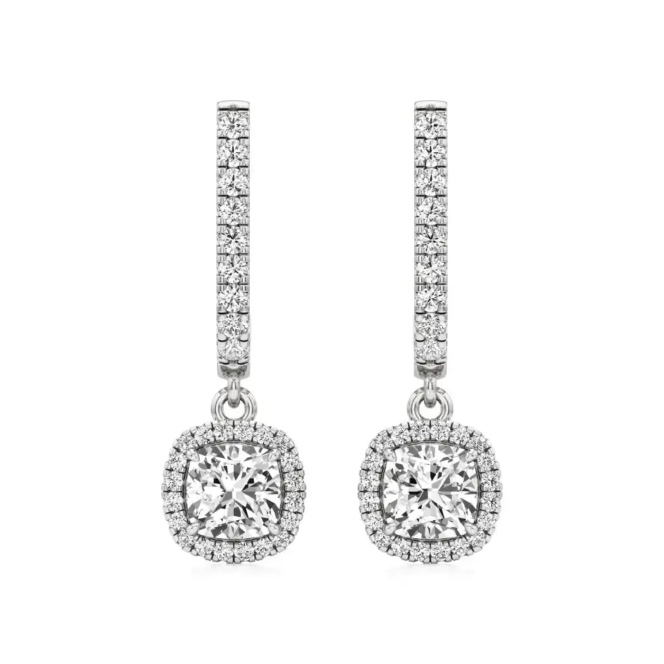 Mira | Cushion & Round Lab-Grown Diamond Halo Dangle Earrings - Nivara