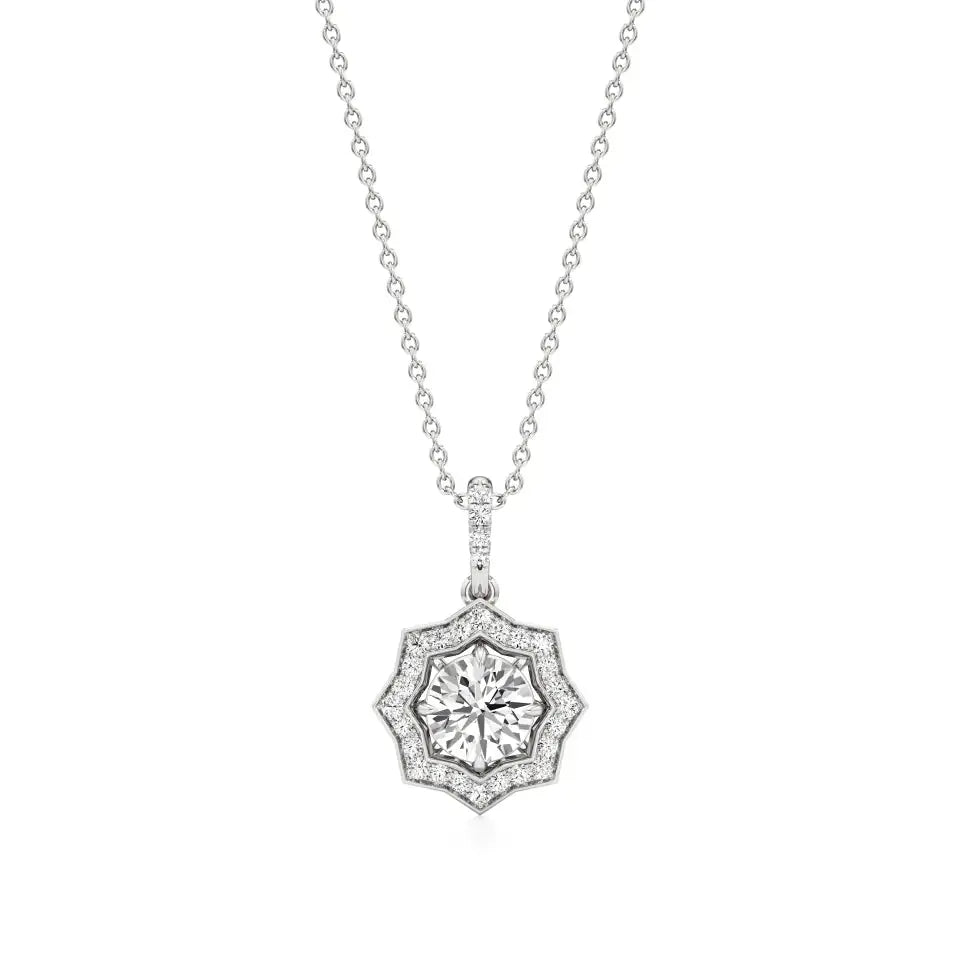 Mira | Round Lab Grown Solitaire Diamond with Stellar Halo Pendant - Nivara