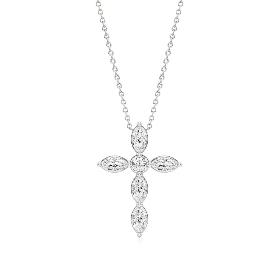 Aura | Round & Marquise Lab Grown Diamond Cross Pendant - Nivara