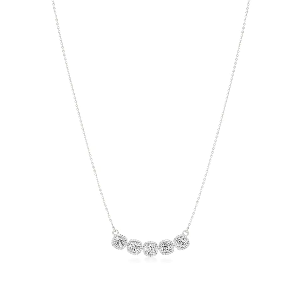 Elina | Cushion-Cut 5 Lab Grown Diamonds with Halo Necklace