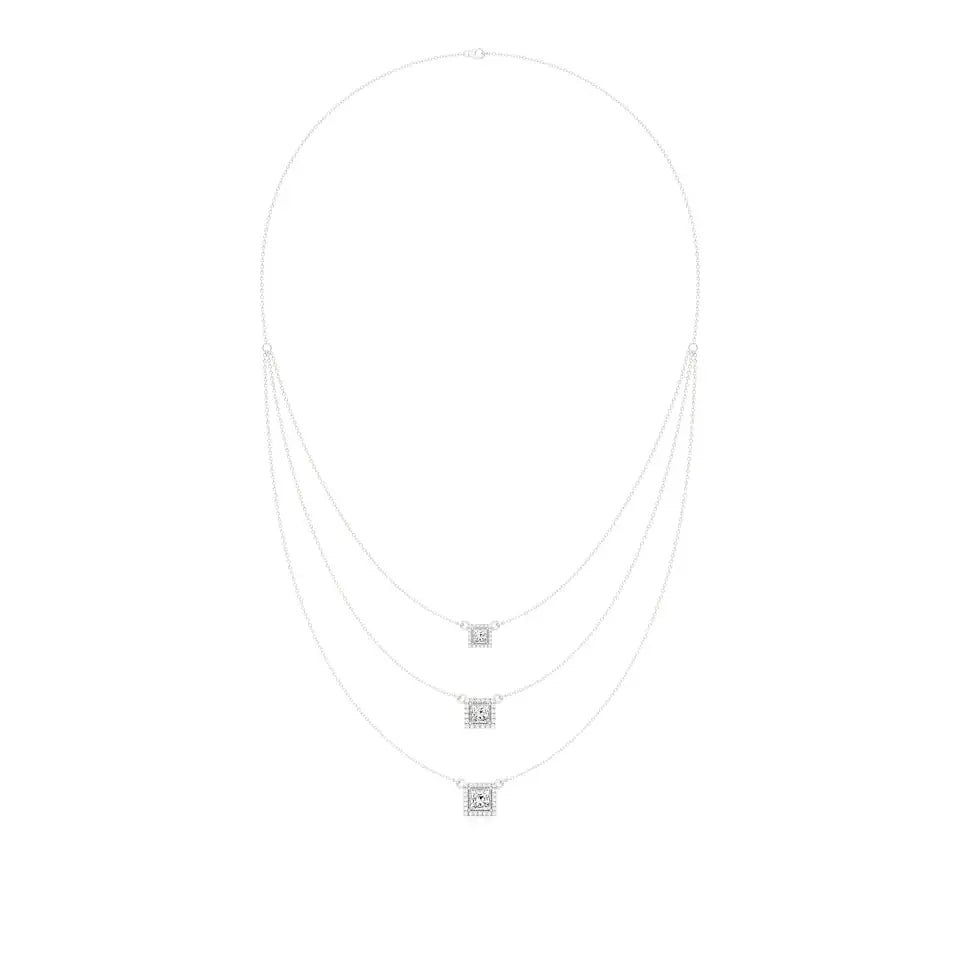 Elara | Princess & Round Lab Grown Diamonds Halo Triple Layered Necklace - Nivara