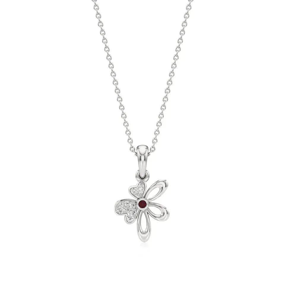 Flora | Diamonds Clustered Floral Design with Ruby Accent Pendant - Nivara