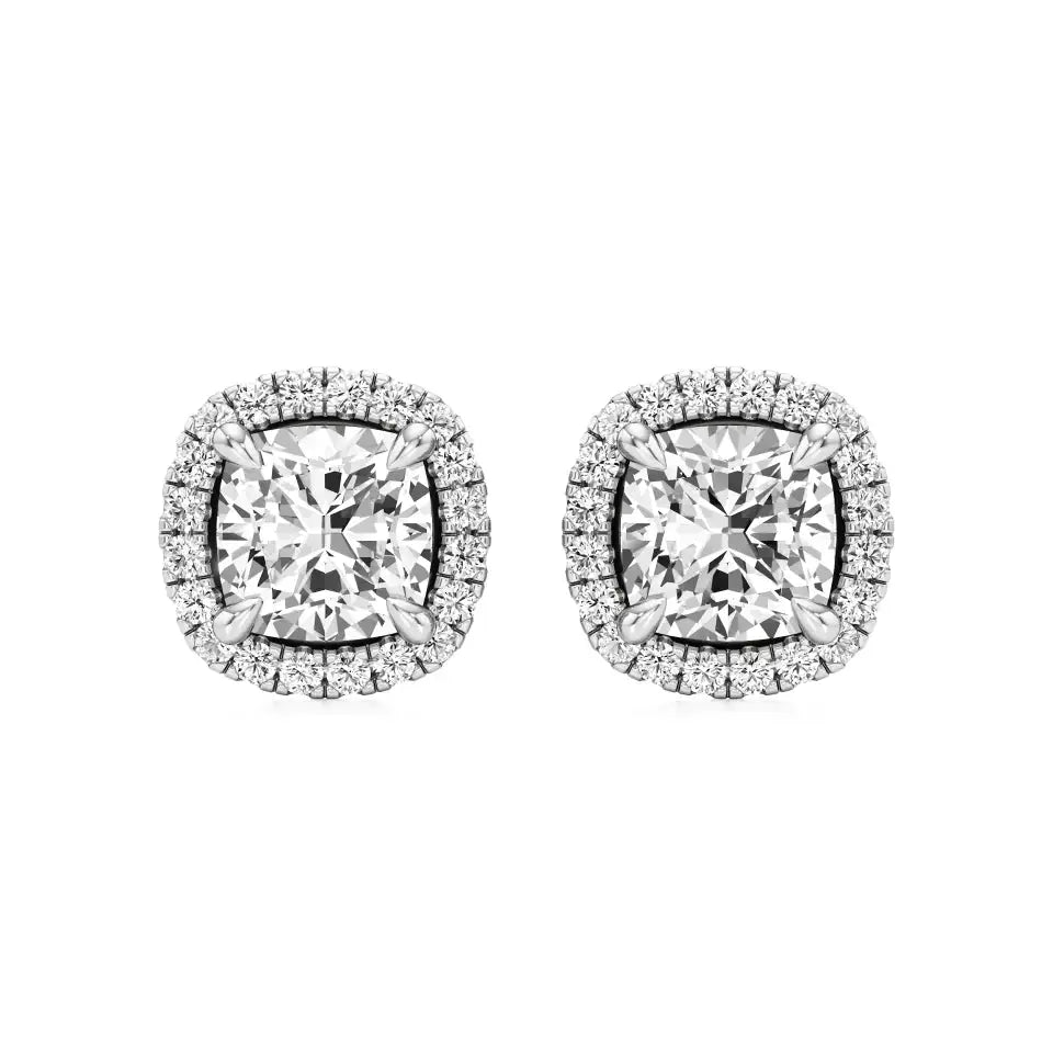 Mira | Cushion Solitaire with Halo Lab-Grown Diamond Studs - Nivara