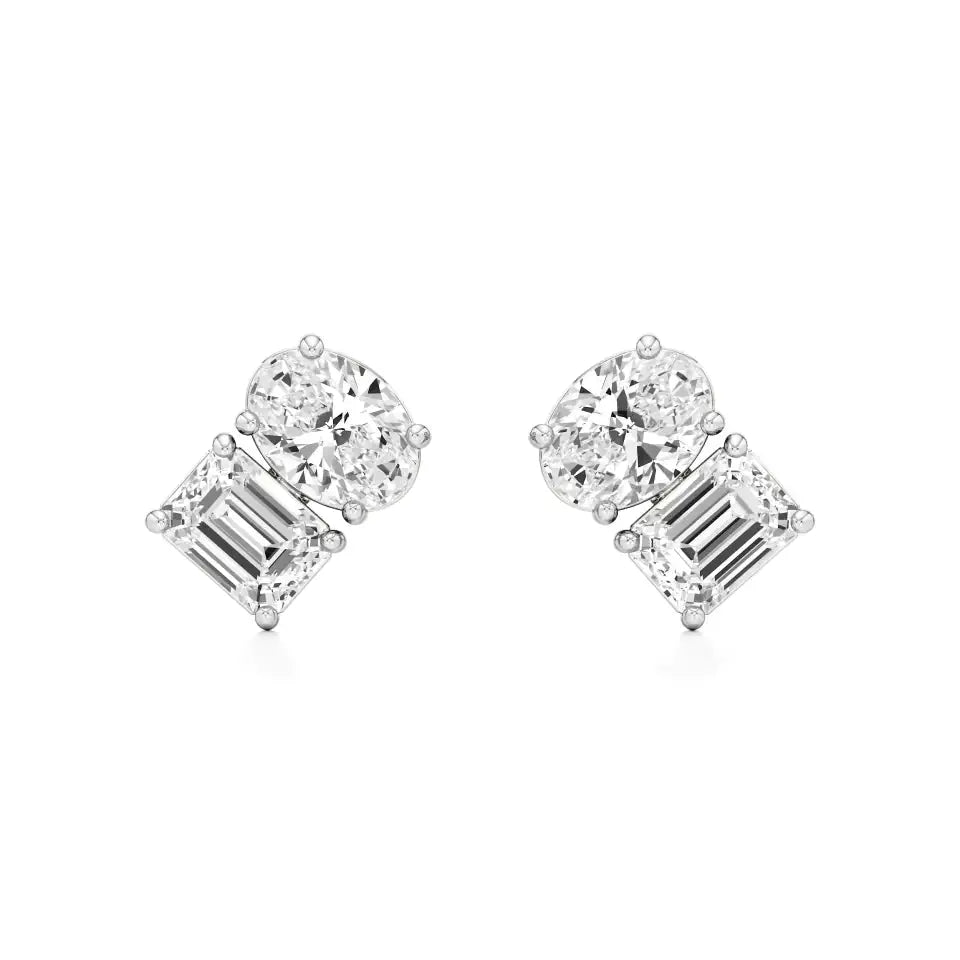 Toi et Moi | Oval & Emerald Lab-Grown Diamond Stud Earrings - Nivara