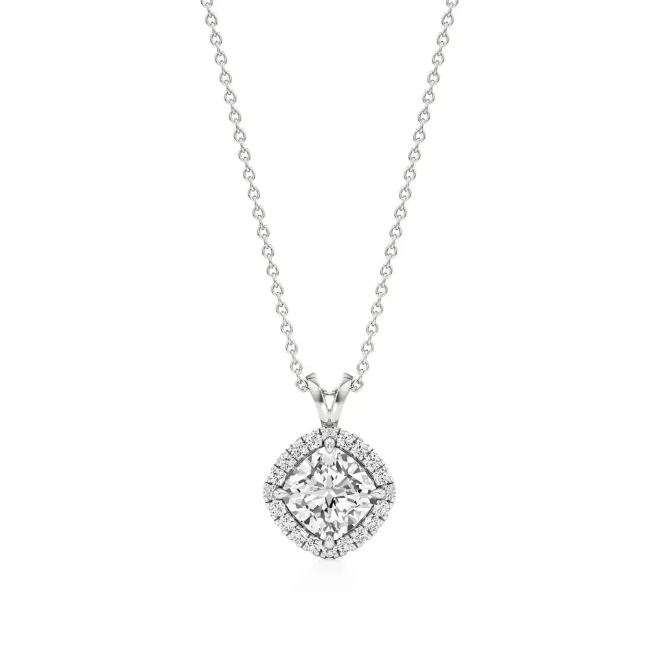 Mira | Cushion-Cut Solitaire Lab Grown Diamond with Halo Pendant - Nivara