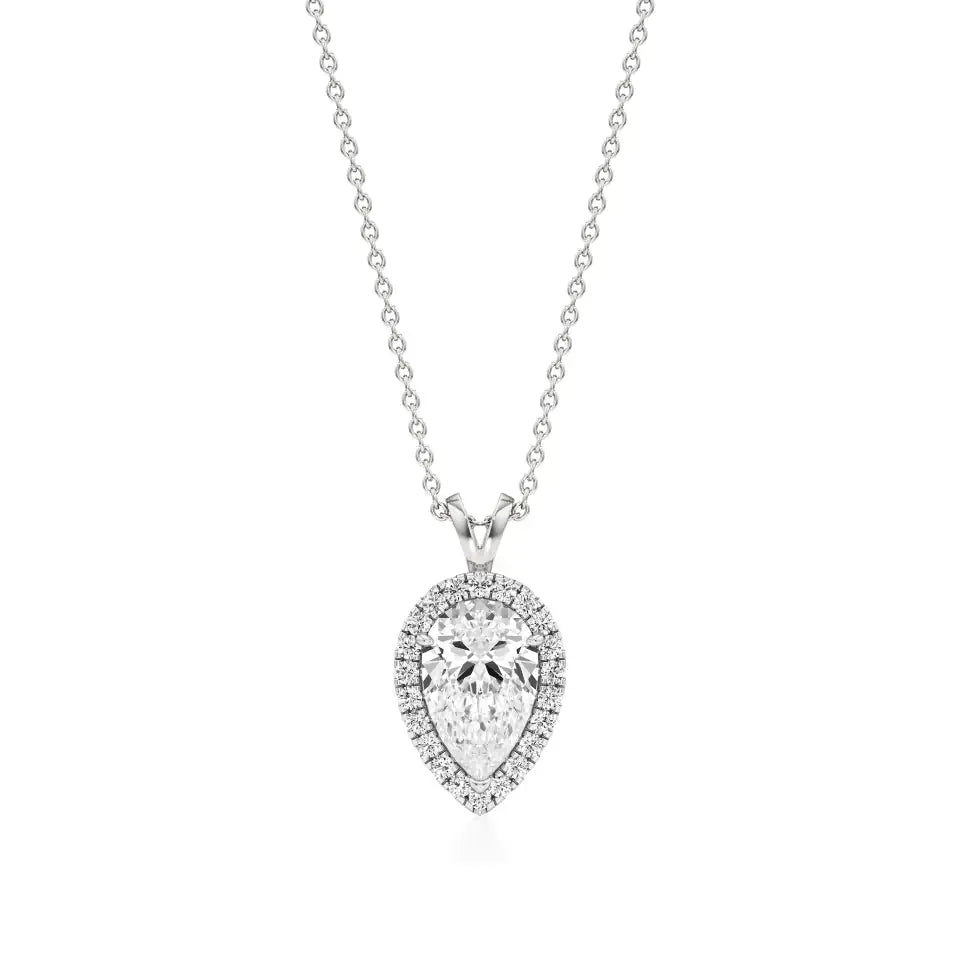 Mira | Pear-Cut Solitaire Lab Grown Diamond with Halo Pendant - Nivara