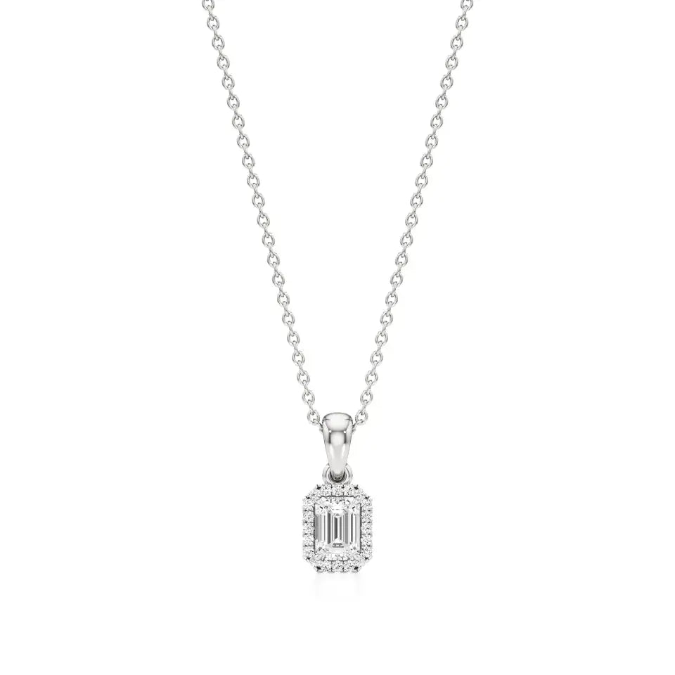 Mira | Emerald-Cut Solitaire with Halo Lab Grown Diamonds Pendant - Nivara