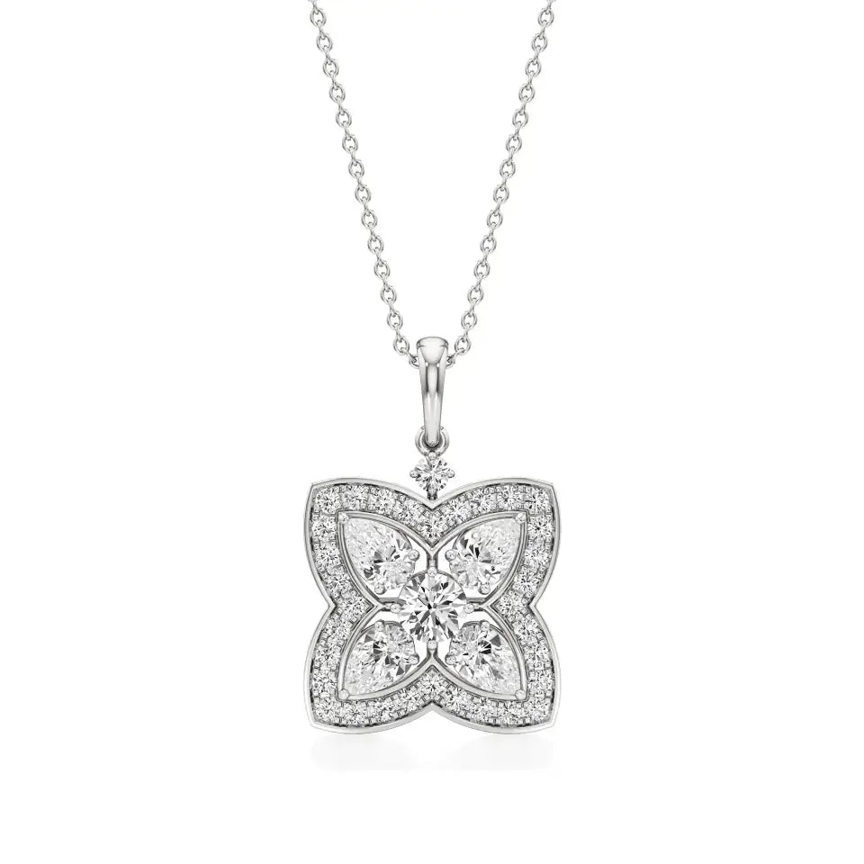 Flora | Classic Round & Pear Floral Halo Lab Grown Diamonds Pendant - Nivara