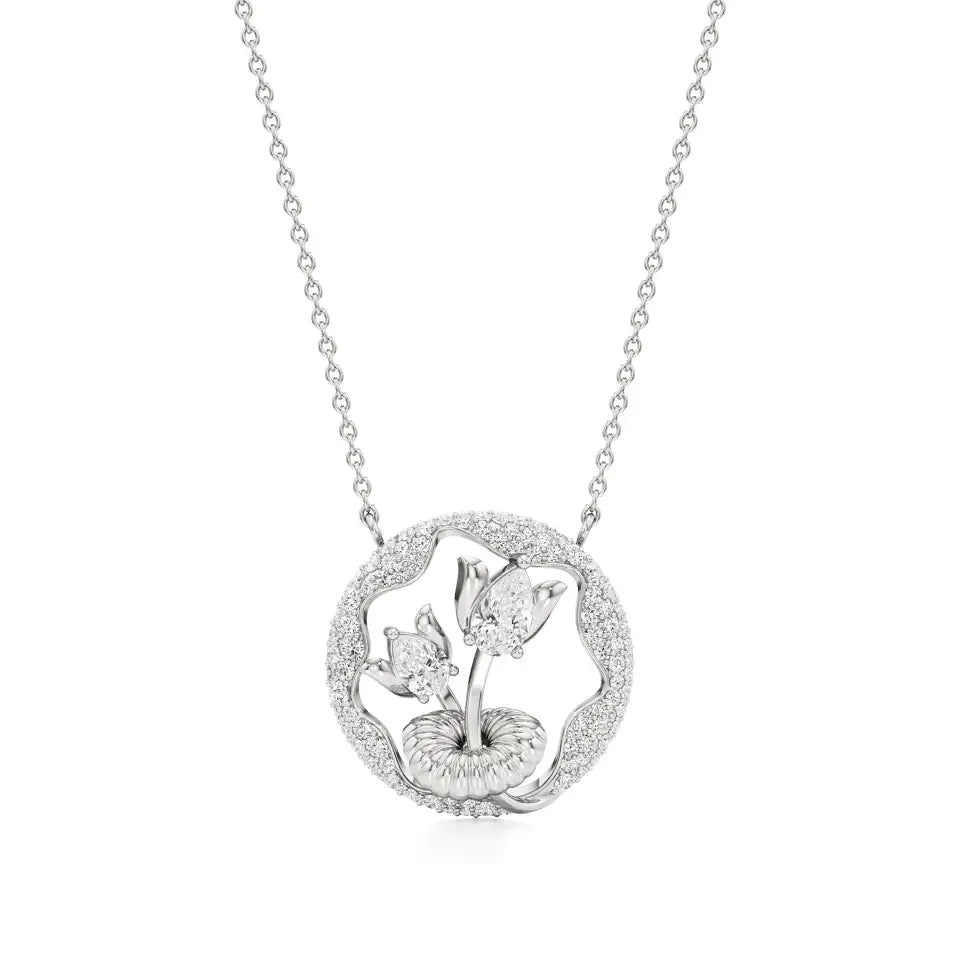 Flora | Classic Pear & Round Lab Grown Diamonds Floral Pendant - Nivara