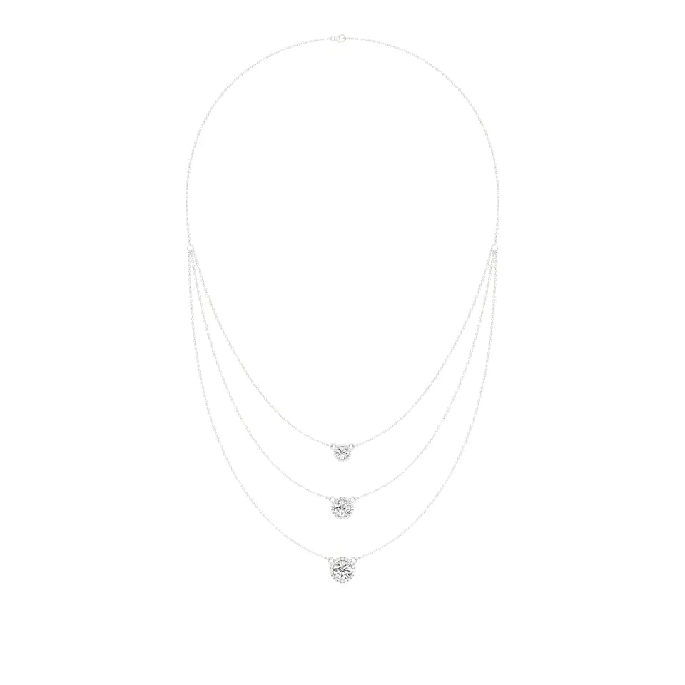 Elara | Round Lab Grown Diamonds with Halo Three Chain Necklace