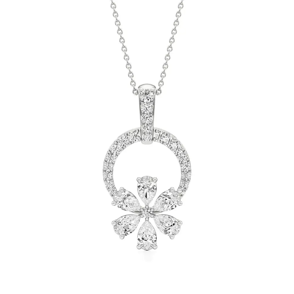 Flora | Round & Pear Lab Grown Diamonds Floral Pendant - Nivara