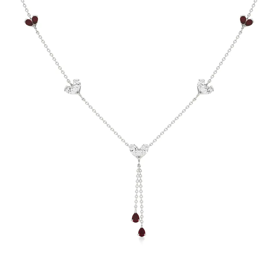 Sneh | Pear-Cut Ruby & Round Lab Grown Diamonds with Heart Motif Necklace