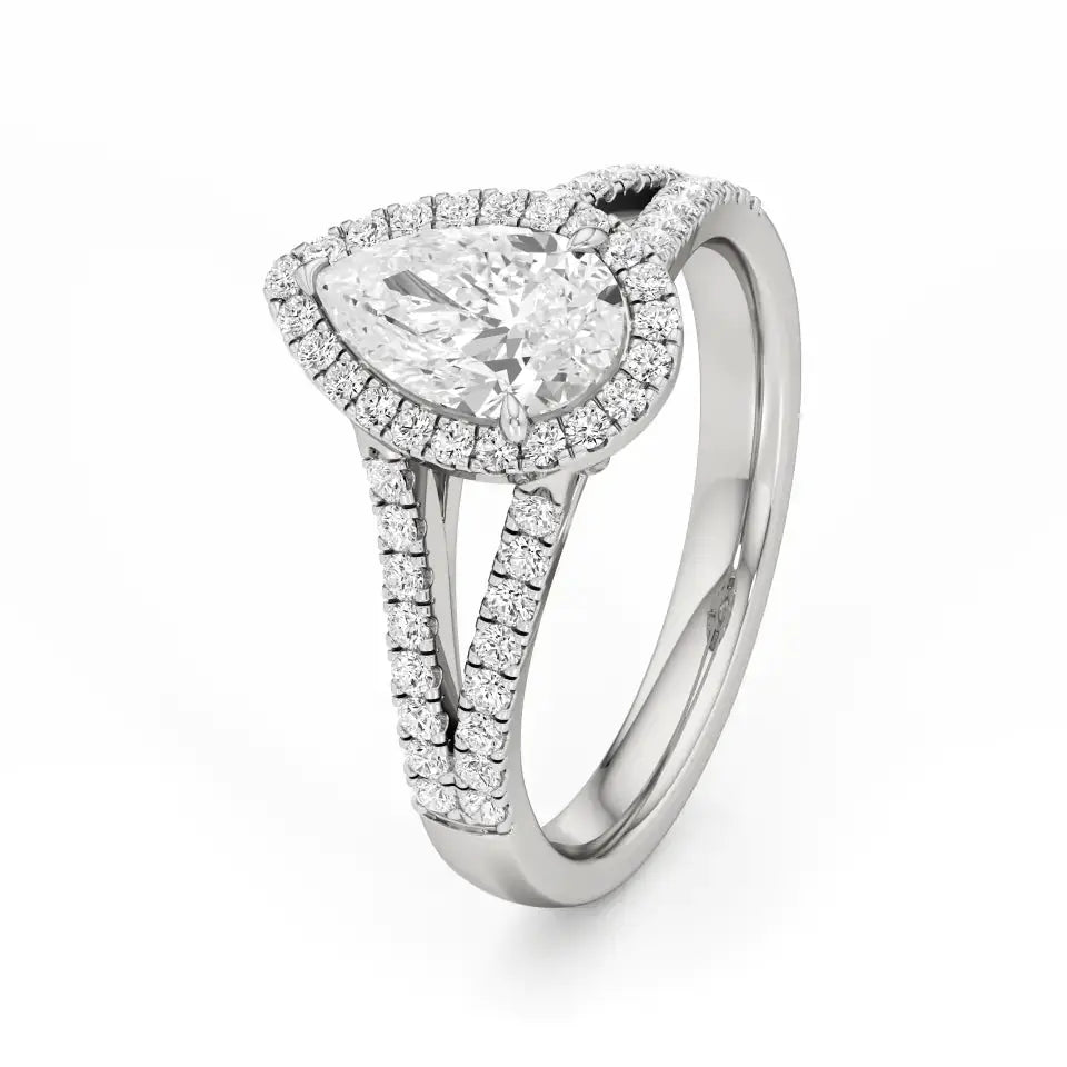 Mira | Pear Cut Solitaire with Halo - Nivara