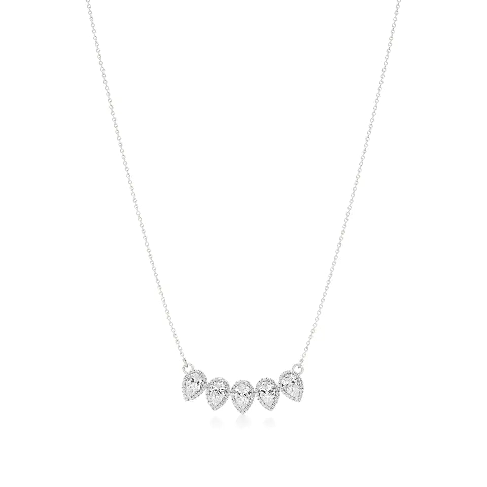 Elina | Pear-Cut 5 Lab Grown Diamonds with Halo Necklace