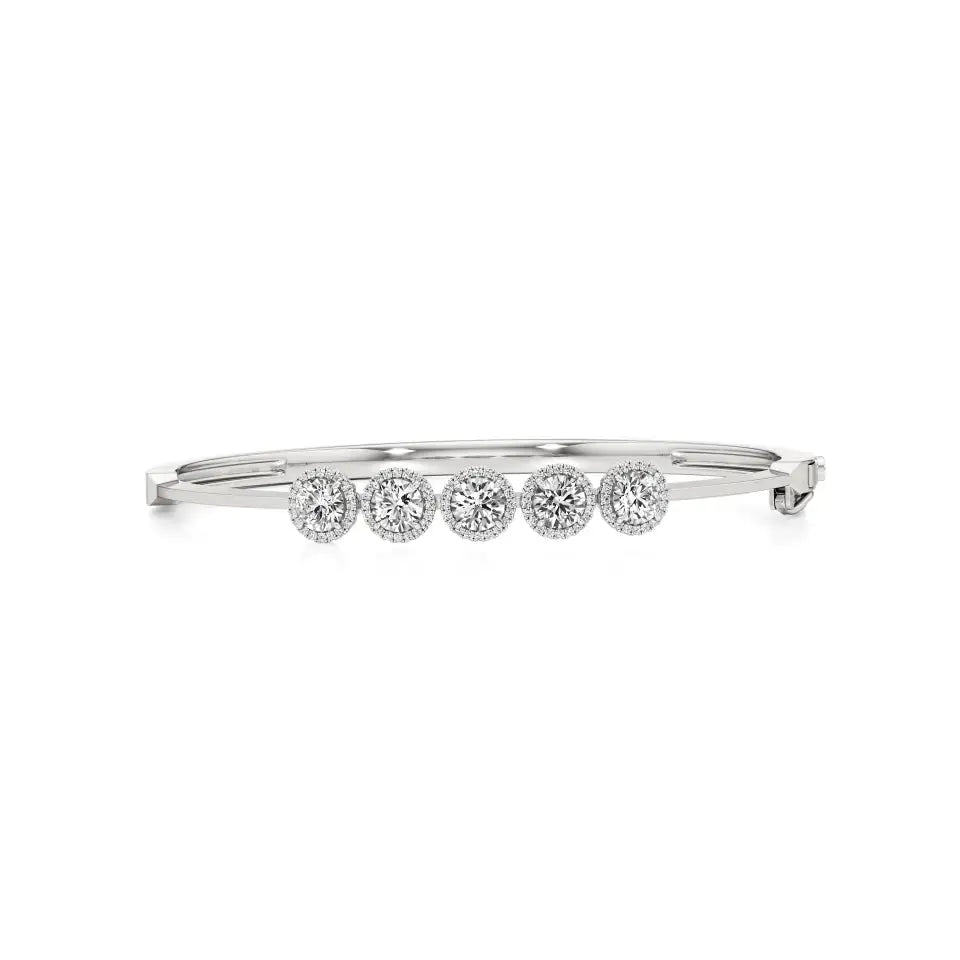 Elyra | Elegant Five Lab Grown Diamonds Halo Design Oval Bangle - Nivara