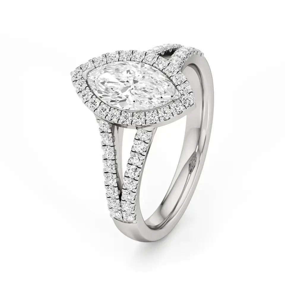 Mira | Marquise Cut Solitaire with Halo around it - Nivara