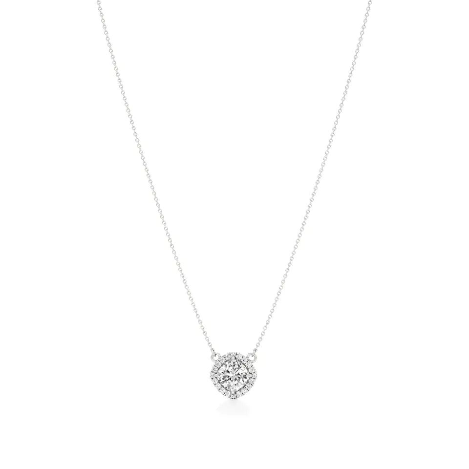 Mira | Cushion Solitaire Lab Grown Diamond with Halo Necklace