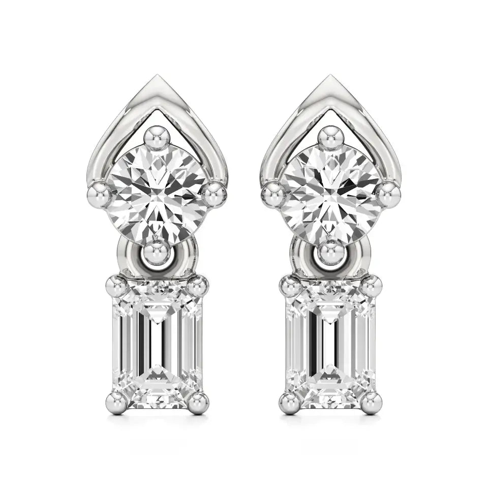Mode | Round & Emerald Lab-Grown Diamond Drop Earrings - Nivara