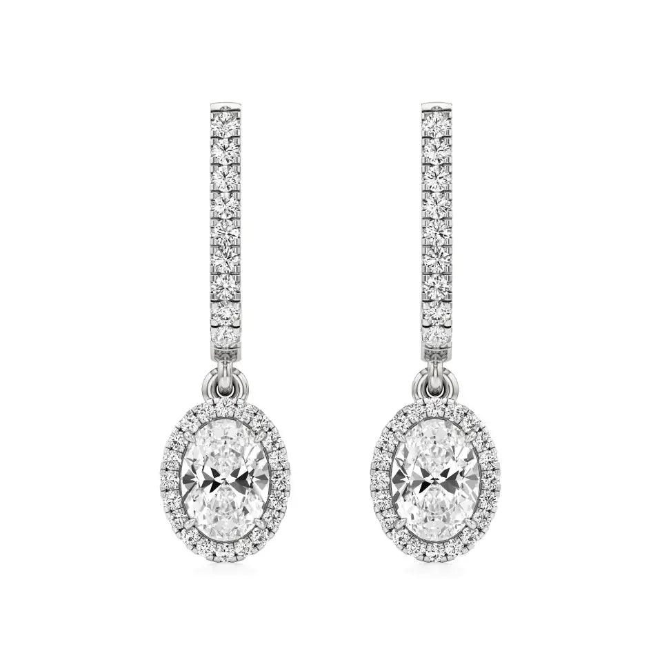 Mira | Oval & Round Lab-Grown Diamond Halo Dangle Earrings - Nivara