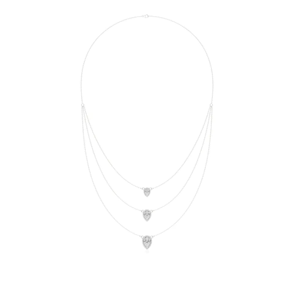 Elara | Pear Lab Grown Diamonds with Halo Triple Chained Necklace