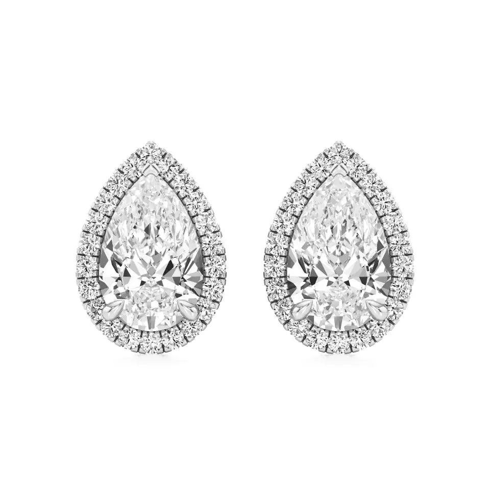 Mira | Pear-Cut Solitaire Lab-Grown Diamond with Halo Studs - Nivara