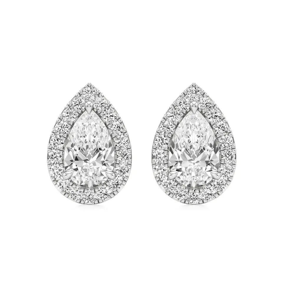 Mira | Pear Solitaire with Round Lab-Grown Diamond Halo Studs - Nivara