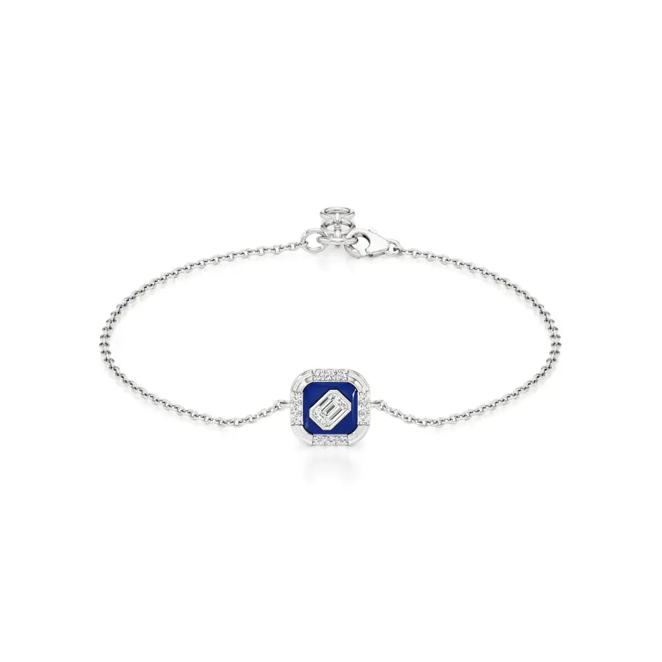 Nysa | Emerald & Round Lab Grown Diamonds with Blue Enamel Chain Bracelet - Nivara