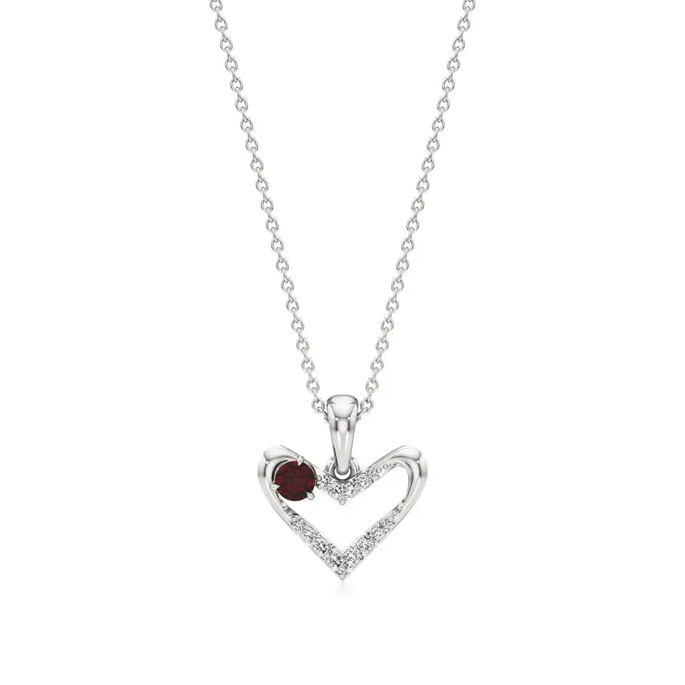 Sneh | Round Lab Grown Diamonds with Round Ruby Accent Heart Pendant - Nivara