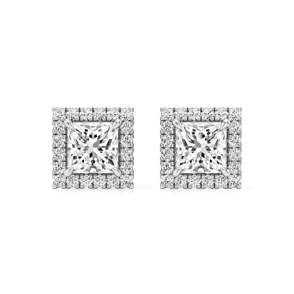 Mira | Princess-Cut Solitaire Lab-Grown Diamond with Halo Studs - Nivara