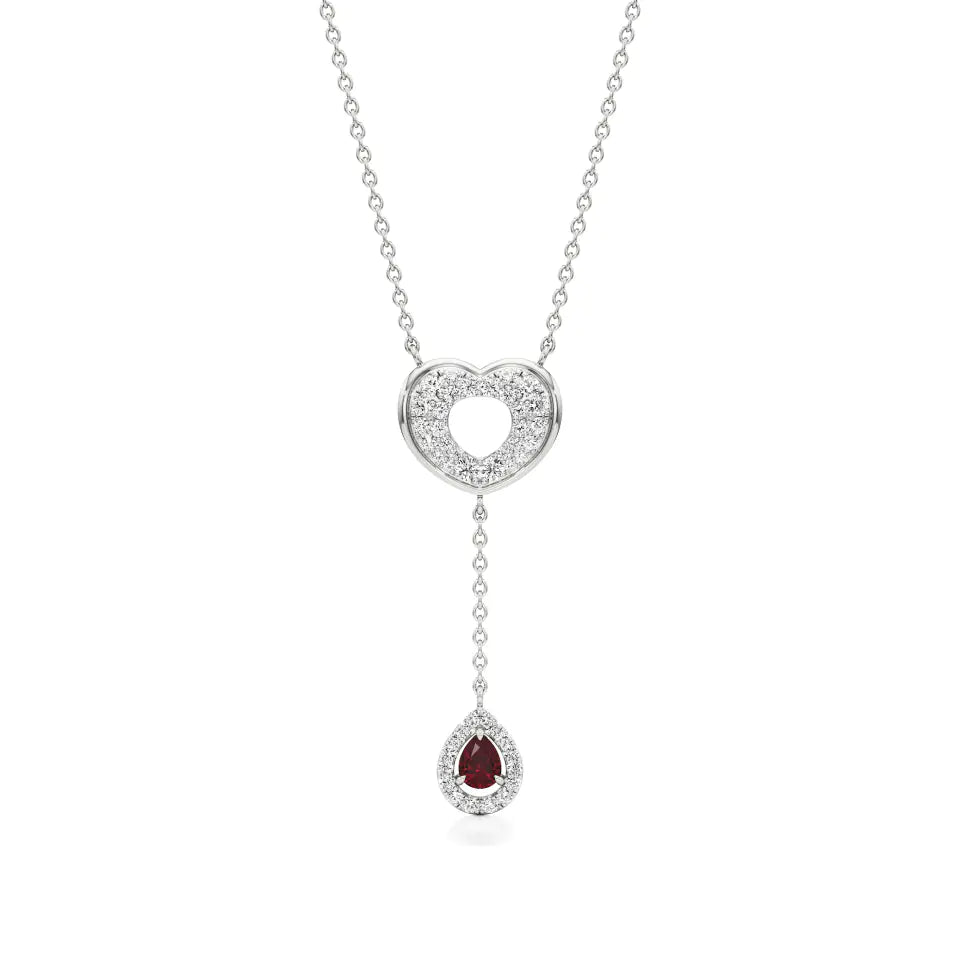 Sneh | Pear-Cut Ruby & Round Lab Grown Diamonds Necklace