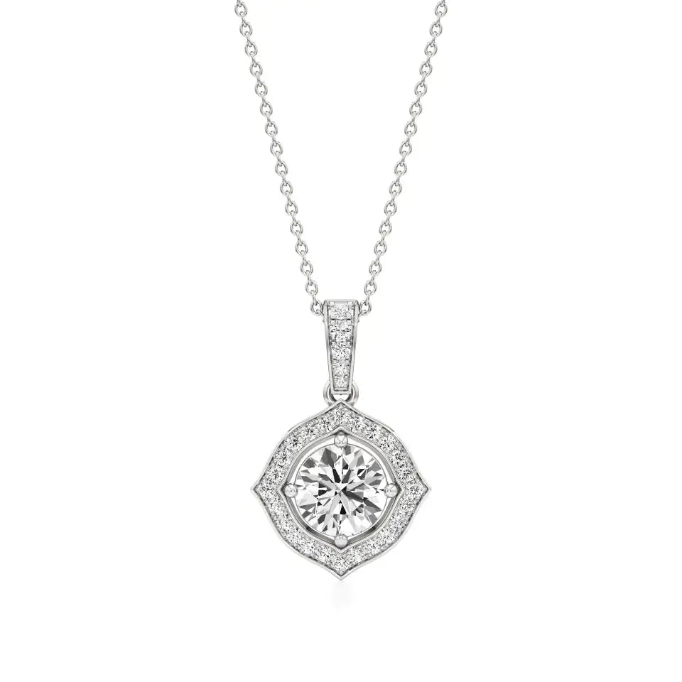 Sol | Classic Round Lab Grown Diamond with Floral Halo Pendant - Nivara